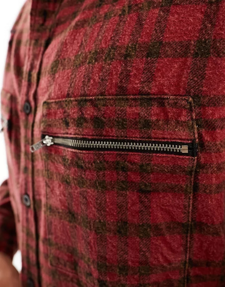 Camisa extragrande a cuadros escoceses estilo años 90 con detalles desgastados de DESIGN Rojo 14ItyCTQ