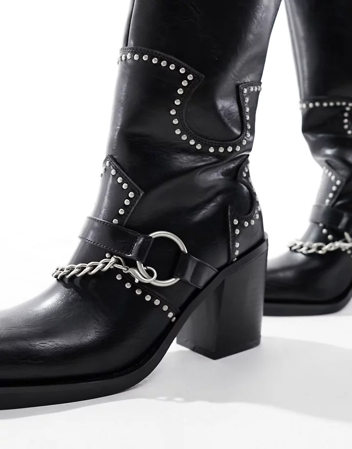 Botas negras por la rodilla con detalles de metal Nashville de Public Desire Poliuretano negro 18Xs2A5v