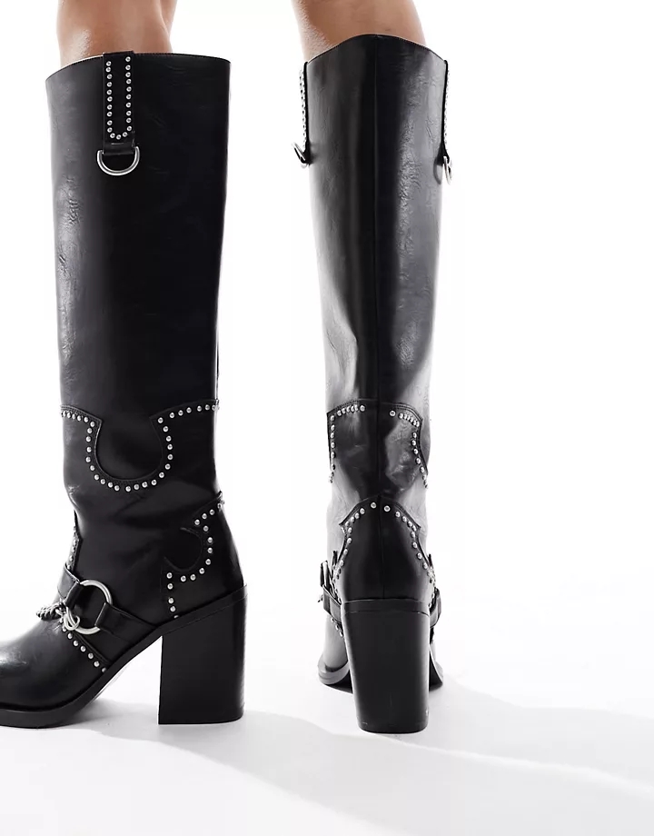 Botas negras por la rodilla con detalles de metal Nashville de Public Desire Poliuretano negro 18Xs2A5v
