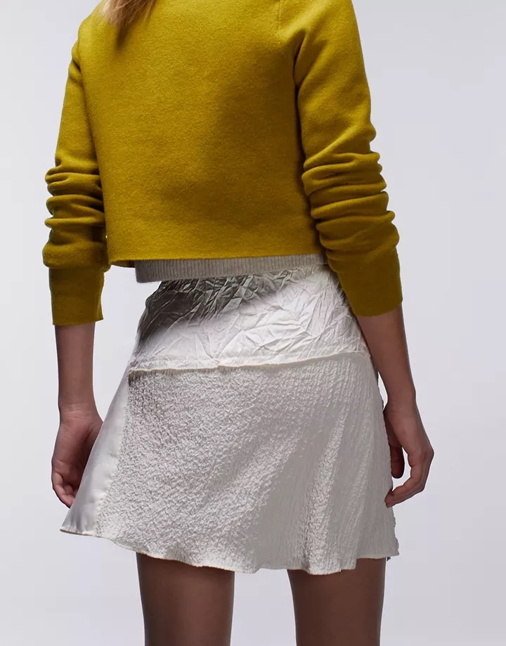 Minifalda color marfil de satén rugoso con detalles tipo patchwork de encaje de Topshop Marfil 1WkHrig6