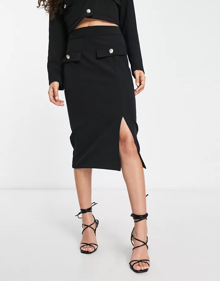 Falda midi negra con abertura de Extro & Vert Petite (parte de un conjunto) Negro 1hiWsgrZ