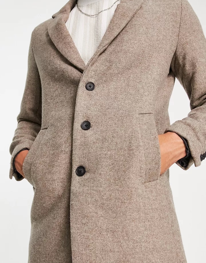 Abrigo marrón claro de lana Premium de Jack & Jones Crudo 1pZA2vFj