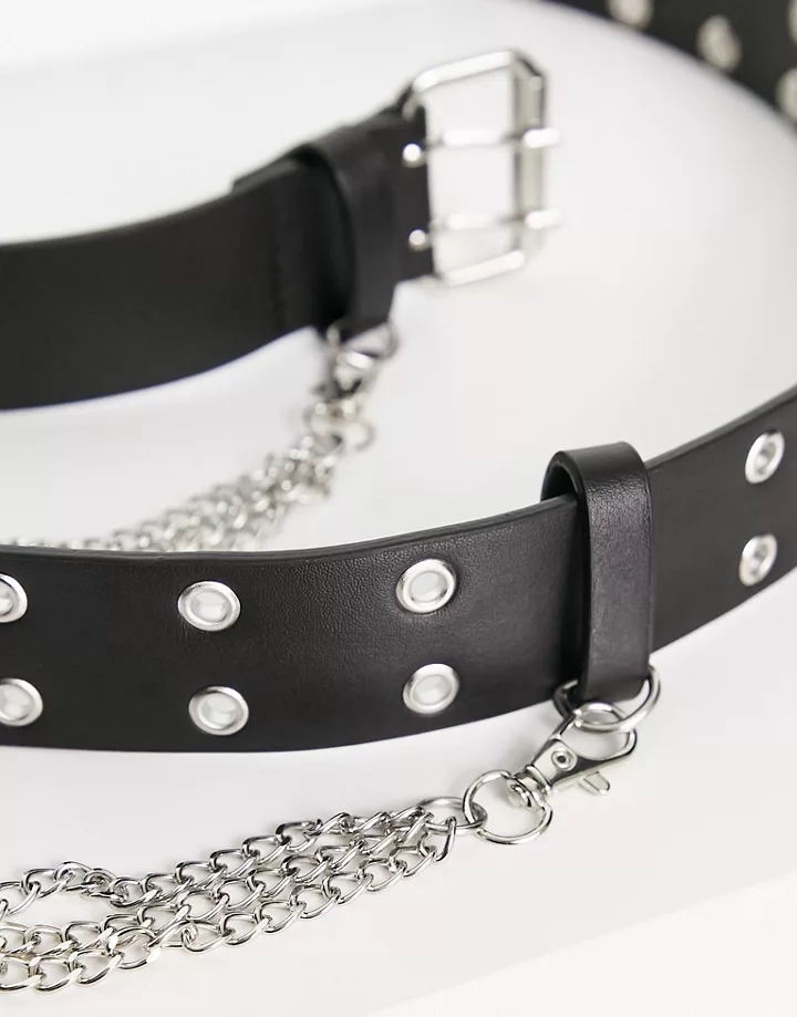 Cinturón negro ancho para cintura y cadera con diseño de ojales y cadena de DESIGN Negro 2A07y4nn