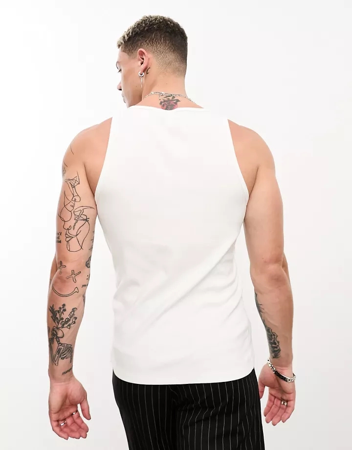 Camiseta sin mangas ajustada de canalé en blanco de DESIGN Blanco 2A8qlLkS