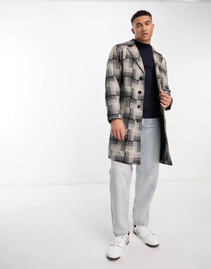Abrigo largo beis y negro a cuadros de mezcla de lana de Bolongaro Trevor Beis 2foK46P7