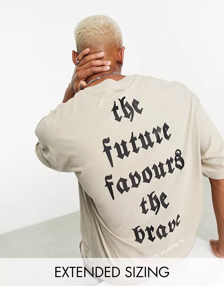 Camiseta beis extragrande con estampado gráfico de texto con tipografía gótica en la espalda de Dark Future (parte de un conjunto) Beis 2hpiXFpH