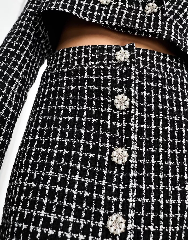 Minifalda negra y blanca de bouclé con botones de strass de The Frolic (parte de un conjunto) Negro/blanco 2lRE8OW2