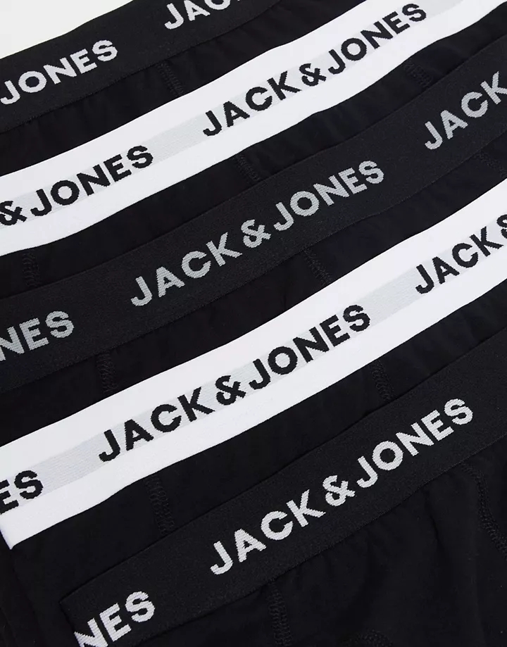 Pack de 5 calzoncillos negros con cinturillas negras y blancas con logo de Jack & Jones Negro/blanco 2pO2yV7f