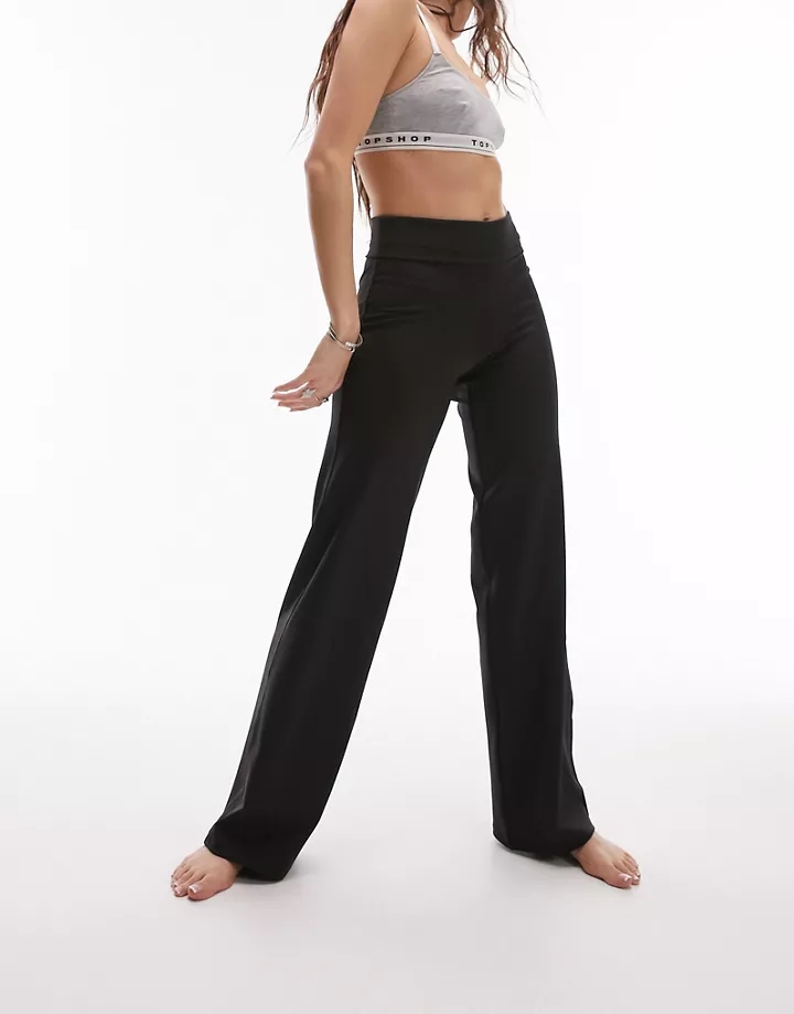Pantalones negros para yoga de pernera recta con cinturilla con vuelta de Topshop Negro 33T5z3df