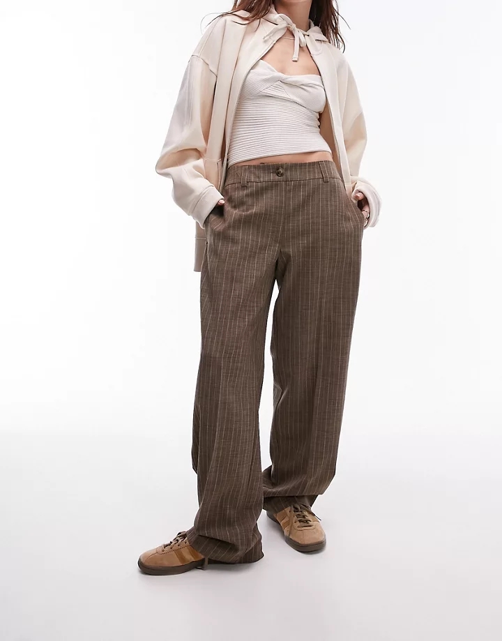 Pantalones marrones a rayas de talle bajo de Topshop marrón 3NMSXScq