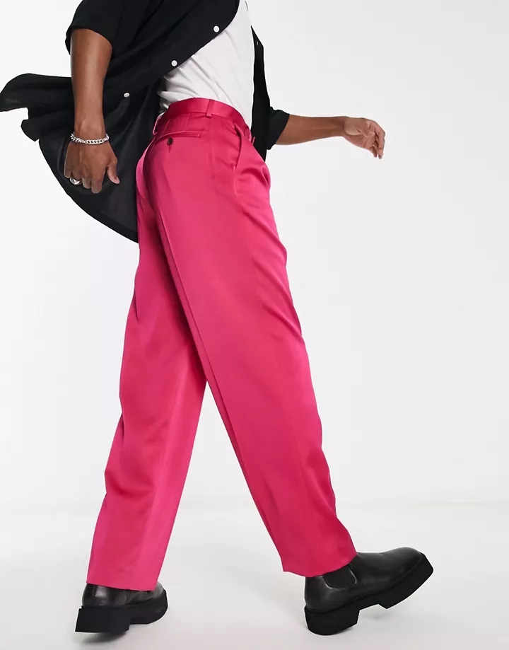 Pantalones de vestir rosas de pernera ancha de satén de DESIGN Rosa 3boSUfy9