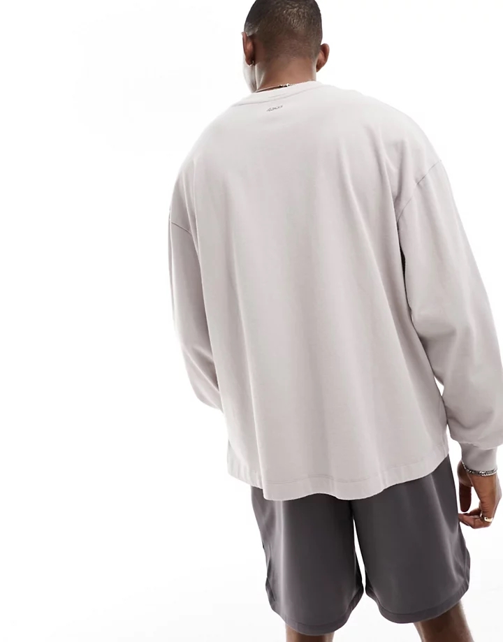 Camiseta gris morado lavado de manga larga de corte cuadrado extragrande de tejido grueso de 4505 Gris morado lavado 3cicZRxC