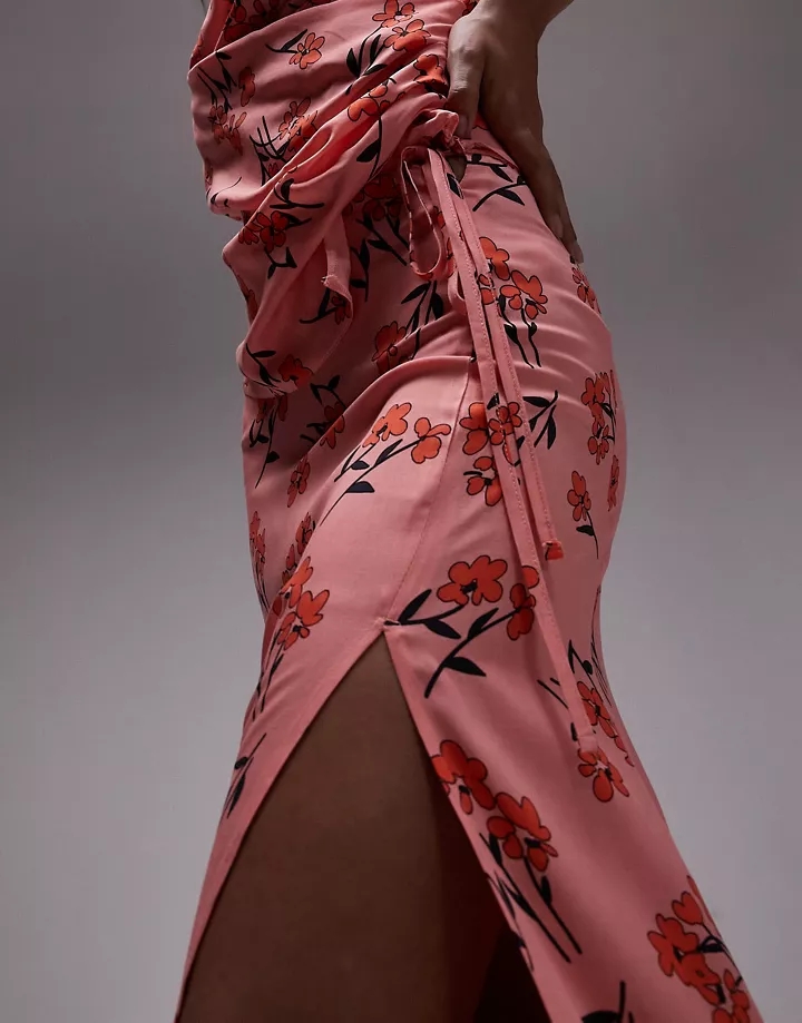 Falda larga rosa con abertura y estampado de flor de cerezo de Topshop (parte de un conjunto) Rosa 3uZBS070