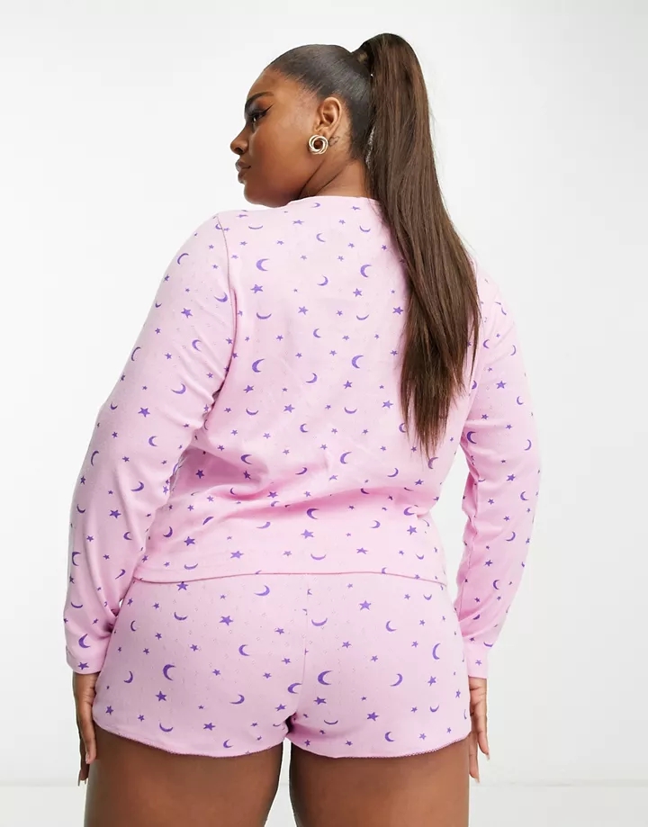Pijama rosa de top con cuello panadero y pantalones cortos de punto pointelle Sweet Dreams de DESIGN Curve Rosa 49i28UUu