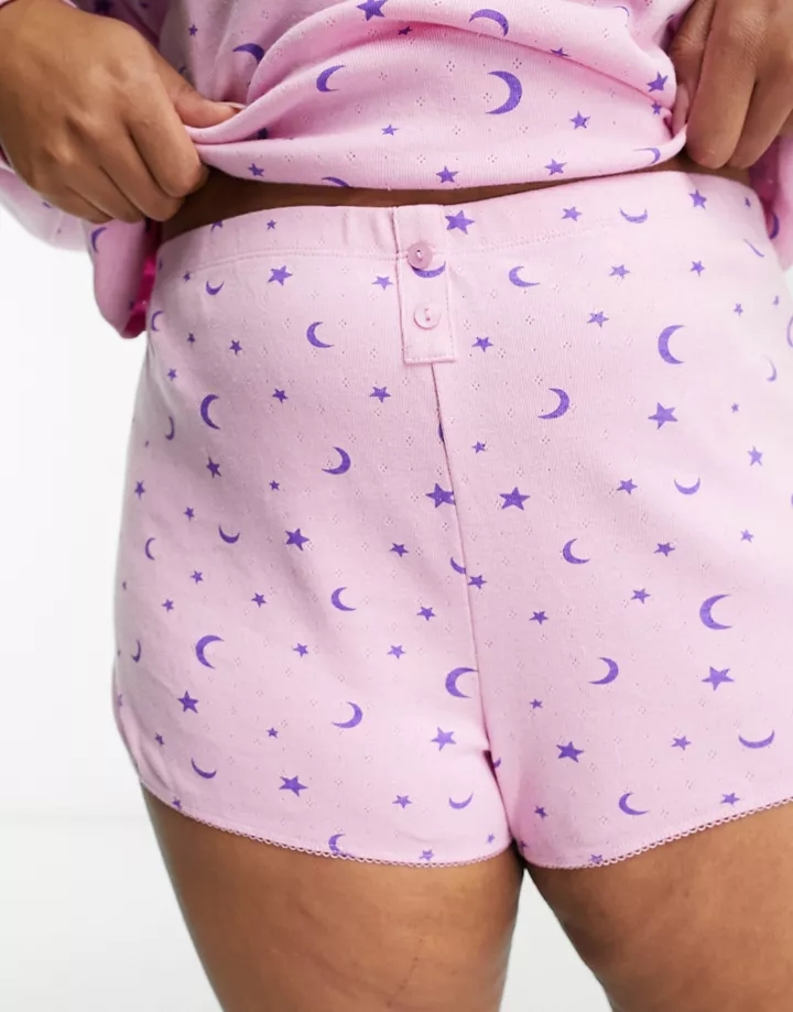 Pijama rosa de top con cuello panadero y pantalones cortos de punto pointelle Sweet Dreams de DESIGN Curve Rosa 49i28UUu