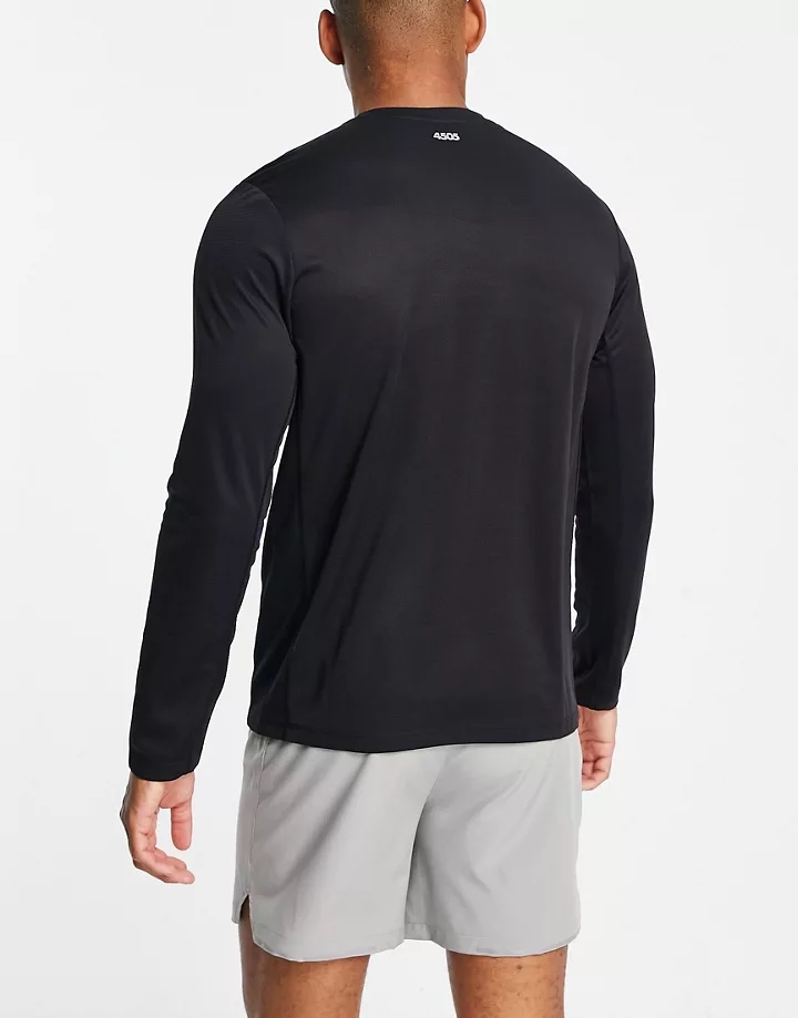 Camiseta deportiva negra de corte slim y manga larga de malla deportiva de secado rápido Icon de 4505  Negro 4FmQYsVI