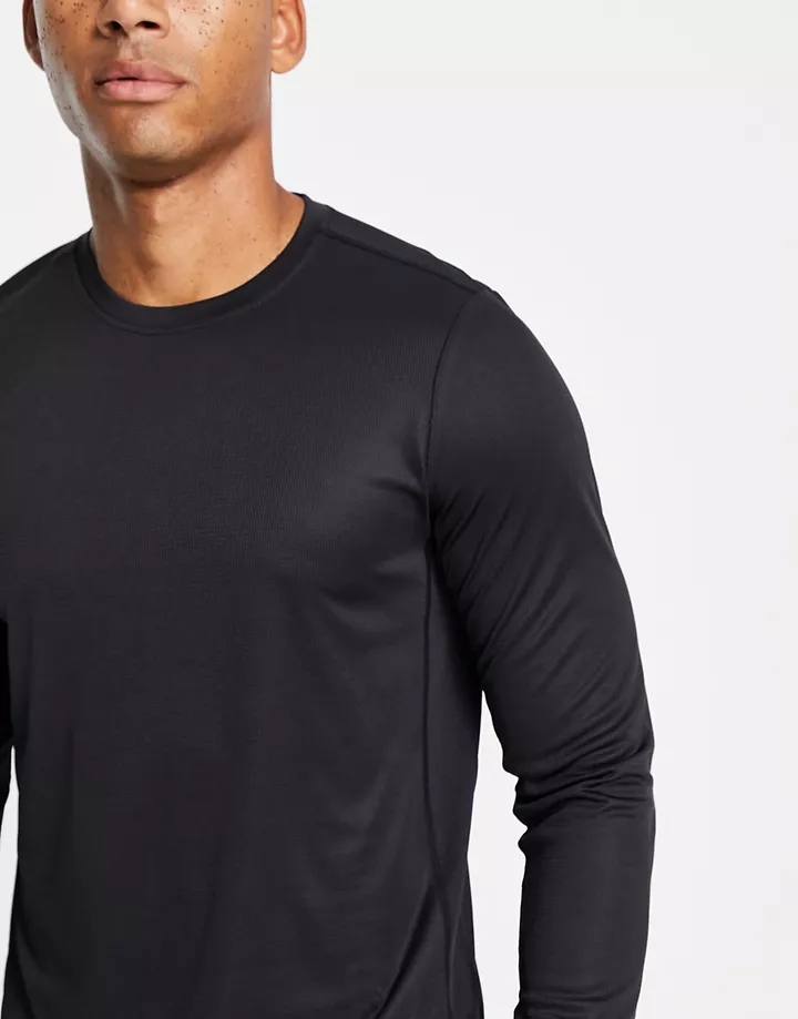 Camiseta deportiva negra de corte slim y manga larga de malla deportiva de secado rápido Icon de 4505  Negro 4FmQYsVI