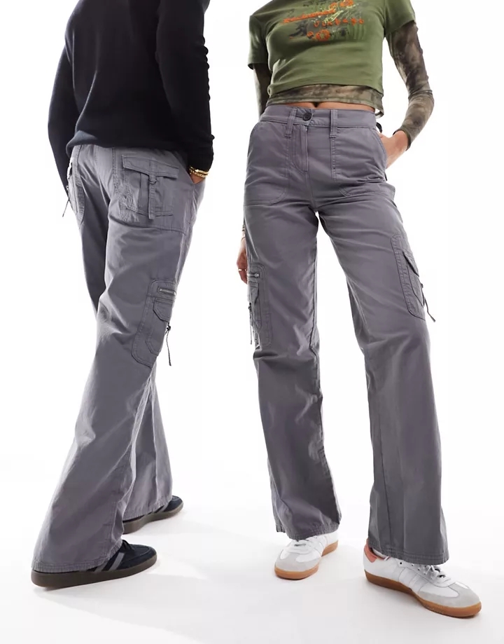 Pantalones gris carbón lavado utilitarios unisex de est
