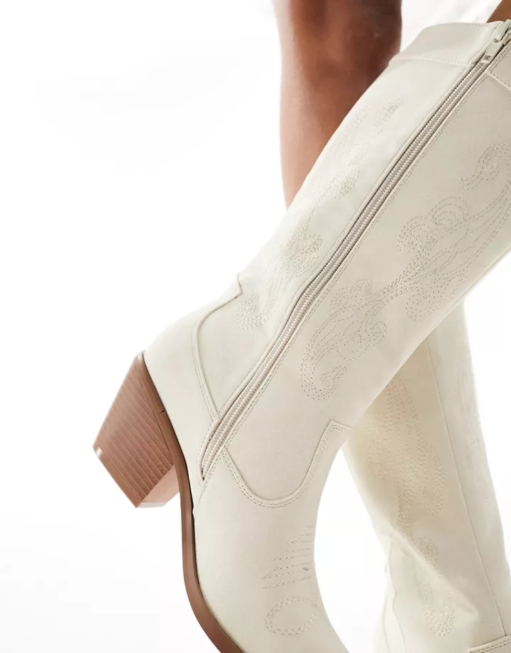 Botas por la rodilla blanco hueso estilo wéstern microtexturizadas de Glamorous Wide Fit Blanco hueso 4rbF3Dqf