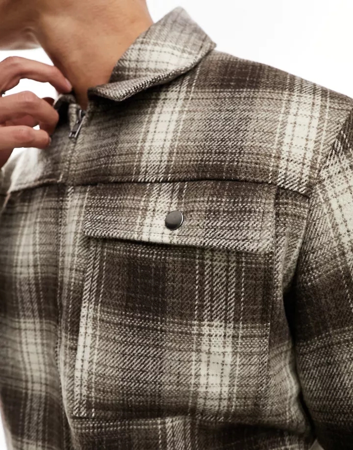 Sobrecamisa marrón a cuadros de lana sintética de Jack & Jones Marrón foca 5AuC8Ixo