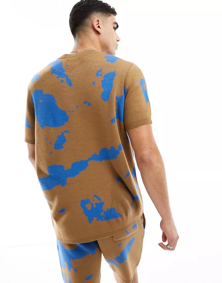 Camiseta marrón holgada con cuello redondo y patrón efecto tie dye de punto de DESIGN (parte de un conjunto) Marrón 5mqFy3PP