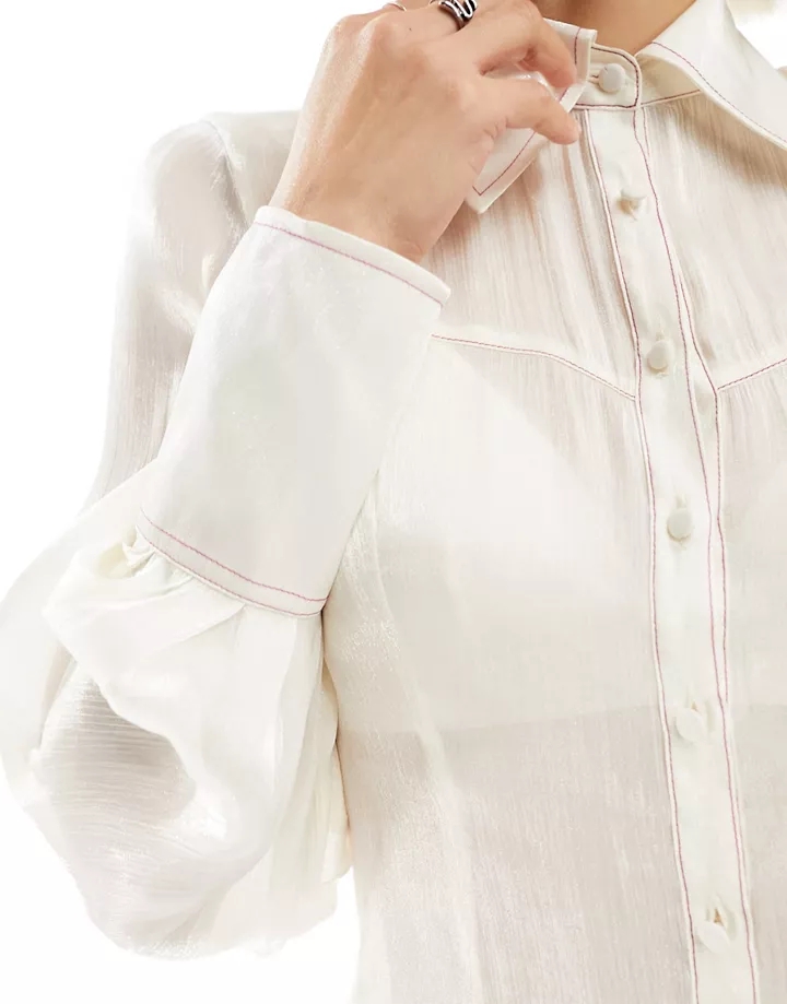 Blusa blanco hueso brillante de estilo wéstern de Labelrail x Dyspnea Color hueso 6Acu4puf