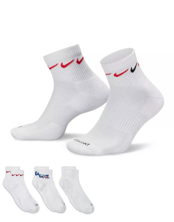 Pack de 3 pares de calcetines blancos con logo multicolores Everyday Plus Cushioned de Nike Blanco 6H7iEb3X