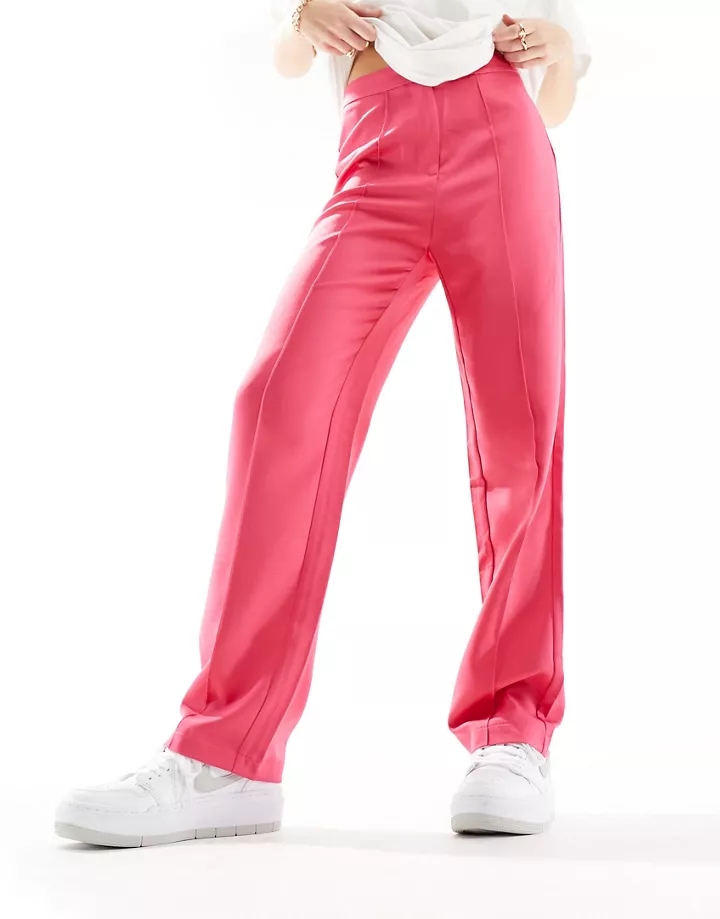Pantalones rosa neón de pernera recta, talle alto y cor