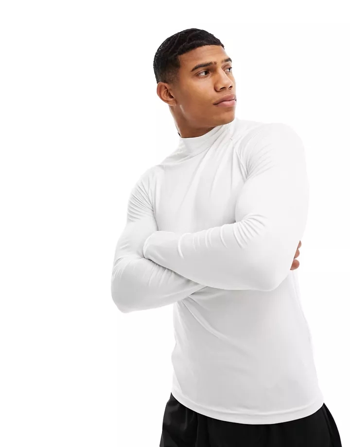 Camiseta interior blanca deportiva de manga larga con cuello alzado de tejido térmico de 4505 Blanco 6vfmWZw9