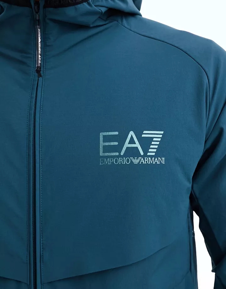 Cortavientos azul medio con capucha y logo de nailon de Armani EA7 (parte de un conjunto) Azul medio 7EmYHjP0