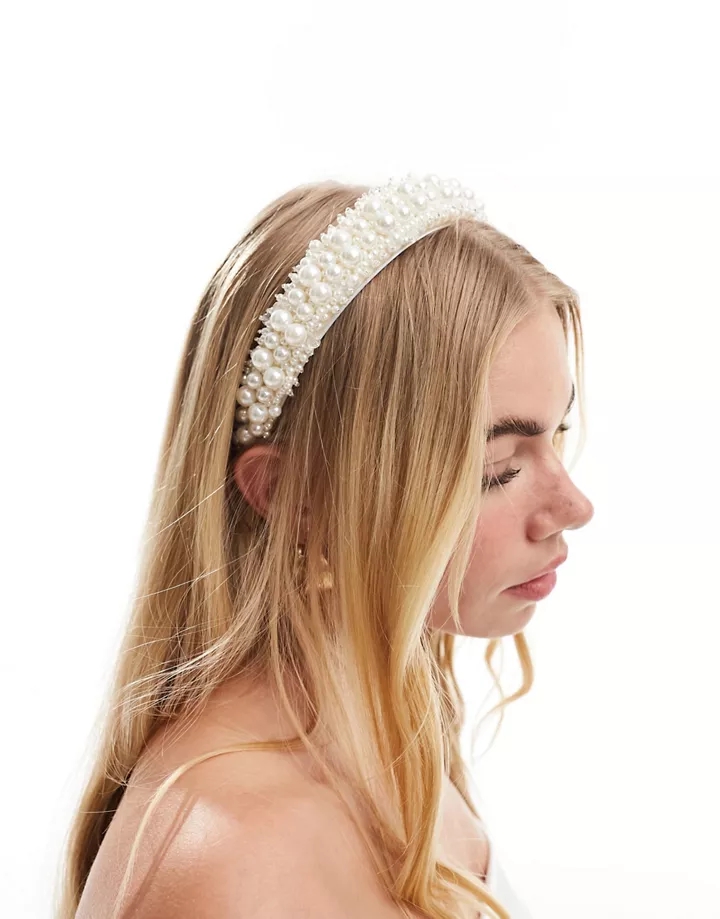 Diadema blanca acolchada con diseño de perlas Bride to Be de Pieces Blanco 7mLK07YP