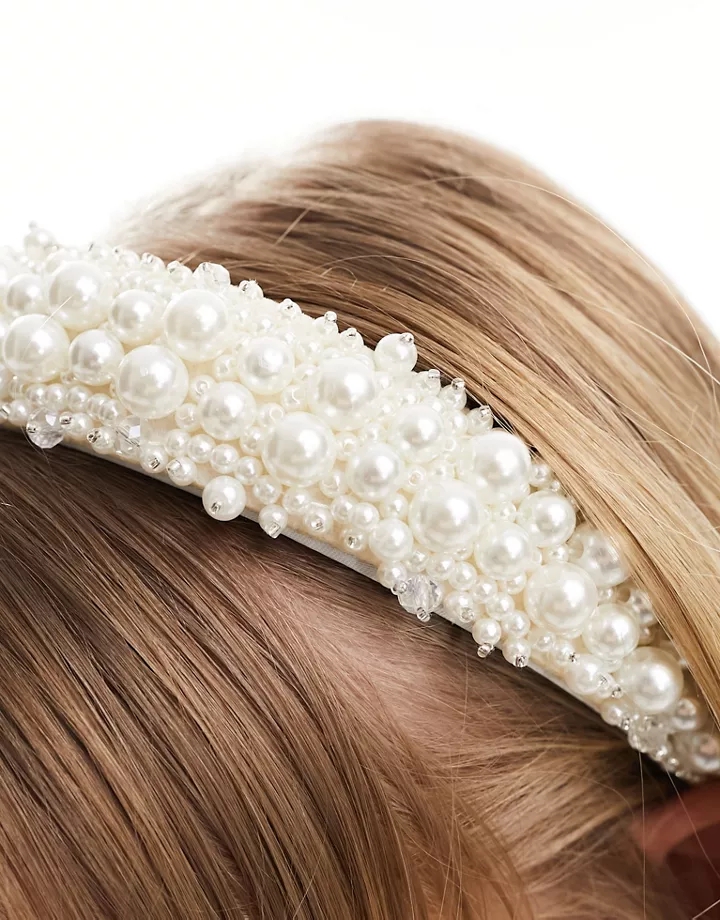 Diadema blanca acolchada con diseño de perlas Bride to Be de Pieces Blanco 7mLK07YP