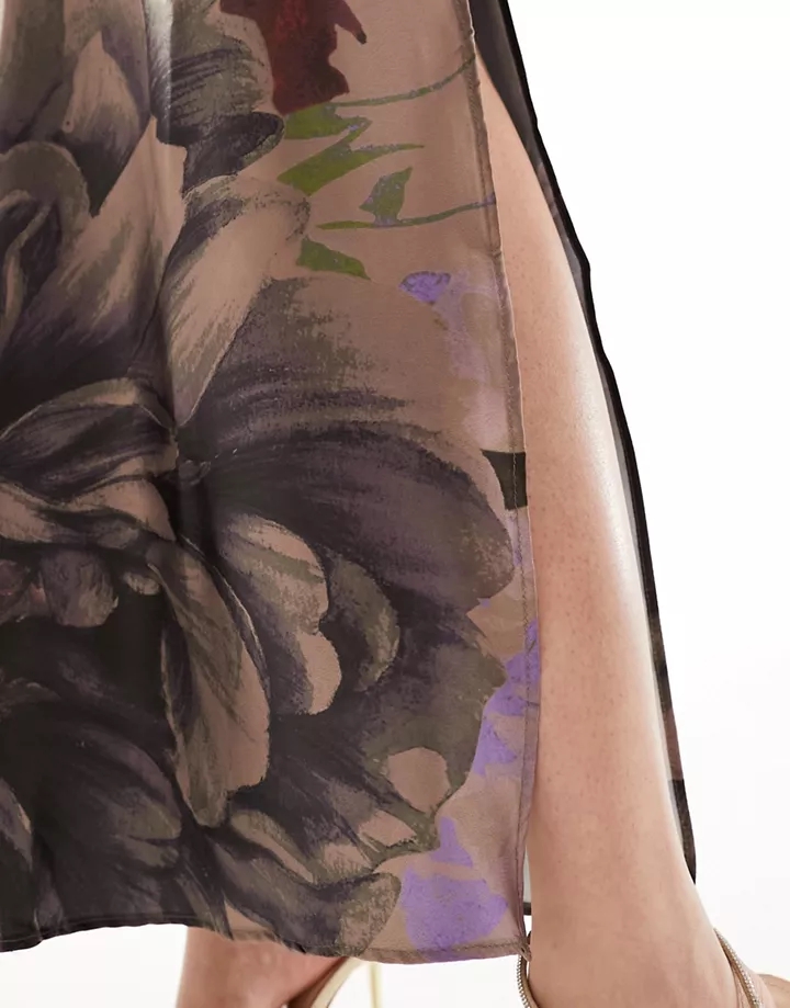 Falda larga de corte al bies con estampado floral grande de satén de DESIGN (parte de un conjunto) Estampado floral 81Rva4B5