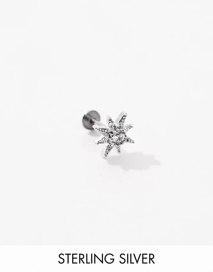 Piercing labret en forma de estrella de plata de ley con cristales de Kingsley Ryan Plateado 82OJQW9V