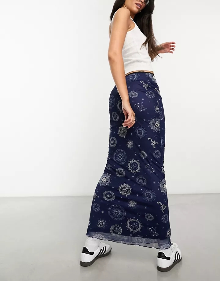Falda larga azul con estampado variado de malla de Daisy Street Azul marino 8Kqh3wRe