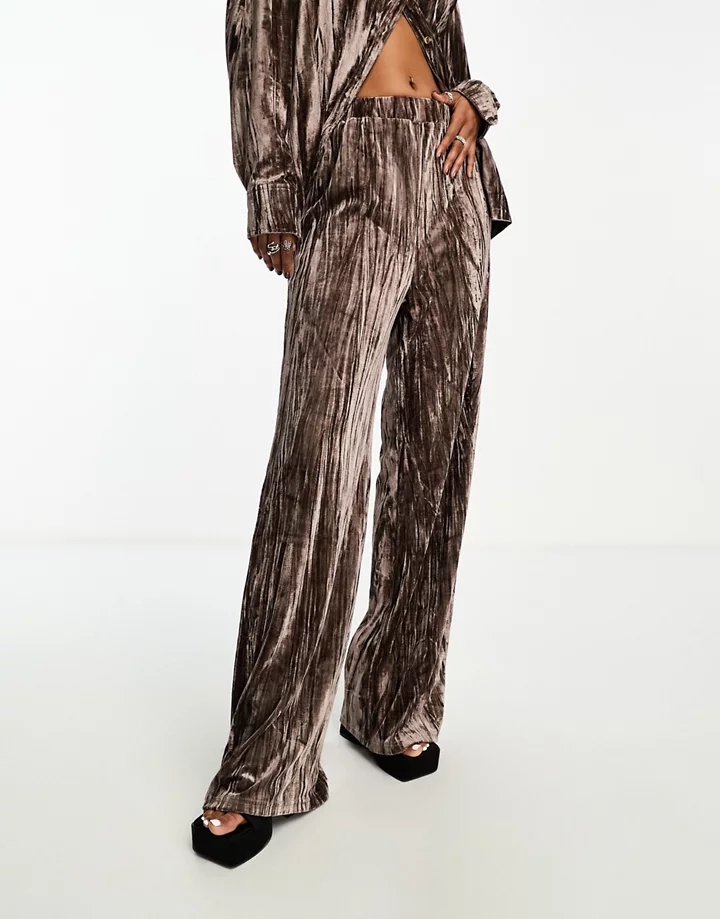 Pantalones color visón de pernera muy ancha de terciopelo de Extro & Vert (parte de un conjunto) Marrón 8L5Tw52c