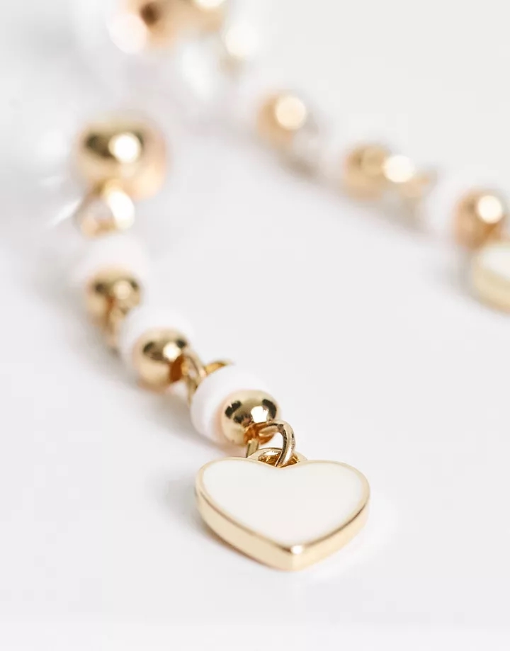 Pendientes dorados con diseño colgante de perlas y charms en forma de corazón de DesignB London Dorado 8SRXa2p1