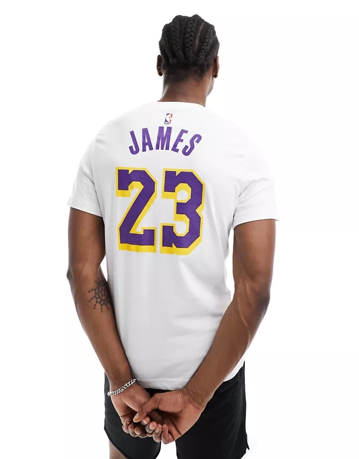 Camiseta blanca y morada sin mangas de LeBron James de los LA Lakers de la NBA Dri-FIT Icons de Nike Basketball Blanco 8b39yTn5