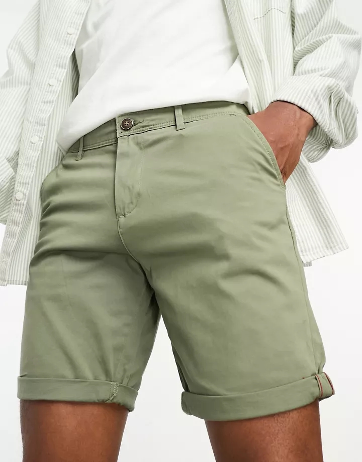Pantalones cortos chinos en caqui de Jack & Jones Intelligence Verde liquen intenso 97qtPSyo
