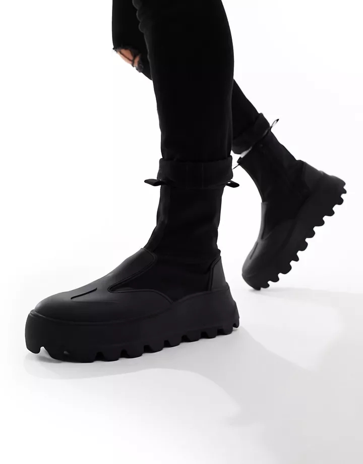 Botas negras estilo calcetín de tejido efecto neopreno con suela gruesa y cremallera de DESIGN Negro 9Qjsj7x8