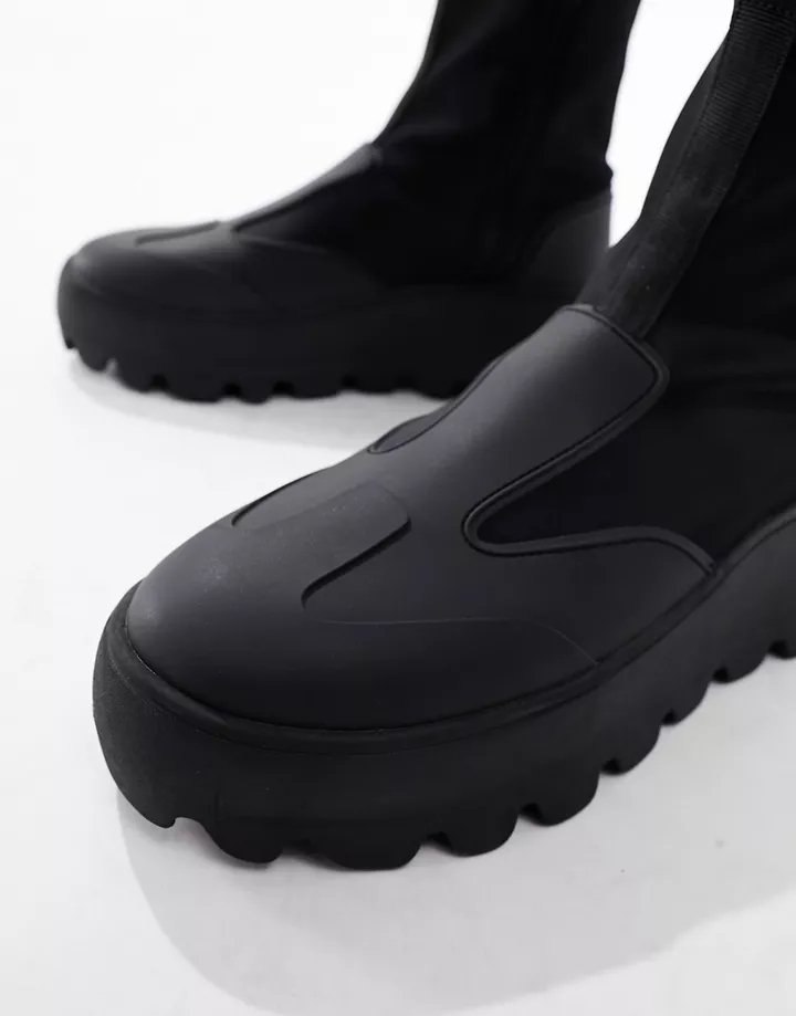 Botas negras estilo calcetín de tejido efecto neopreno con suela gruesa y cremallera de DESIGN Negro 9Qjsj7x8