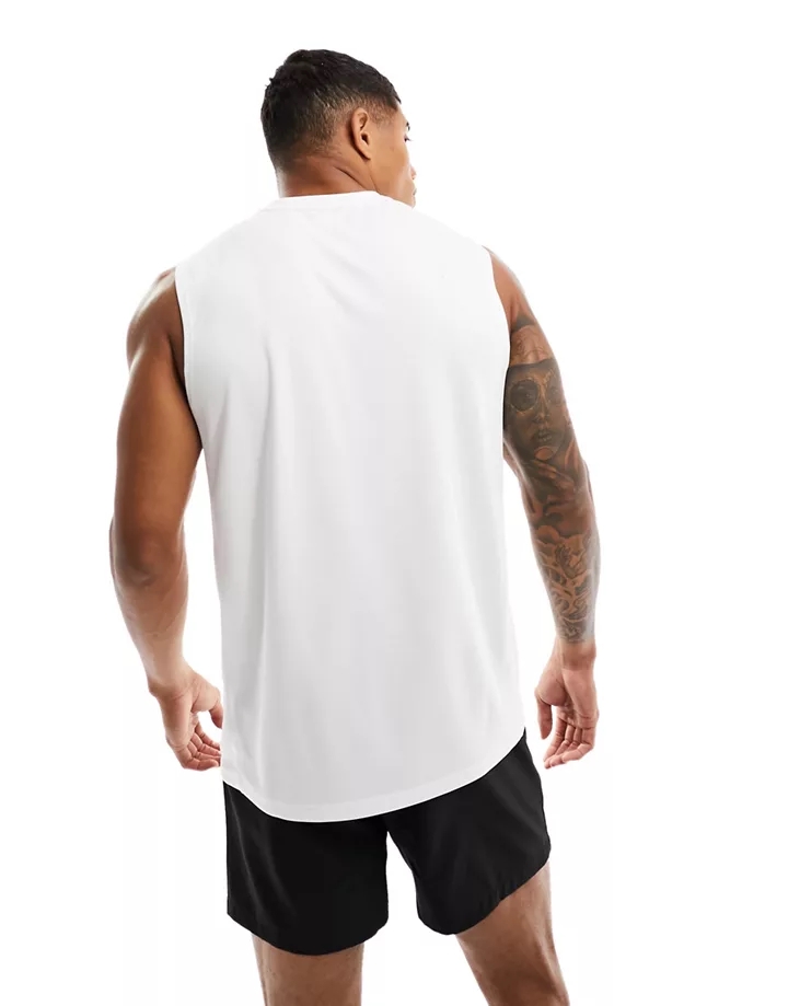 Camiseta deportiva blanca sin mangas con logo de tejido de secado rápido de 4505 Blanco 9UPMsNBg