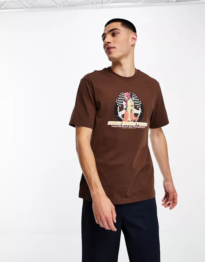 Camiseta marrón de manga corta con estampado en el pecho Auto Body de Coney Island Picnic (parte de un conjunto) Brown 9Ukdojss