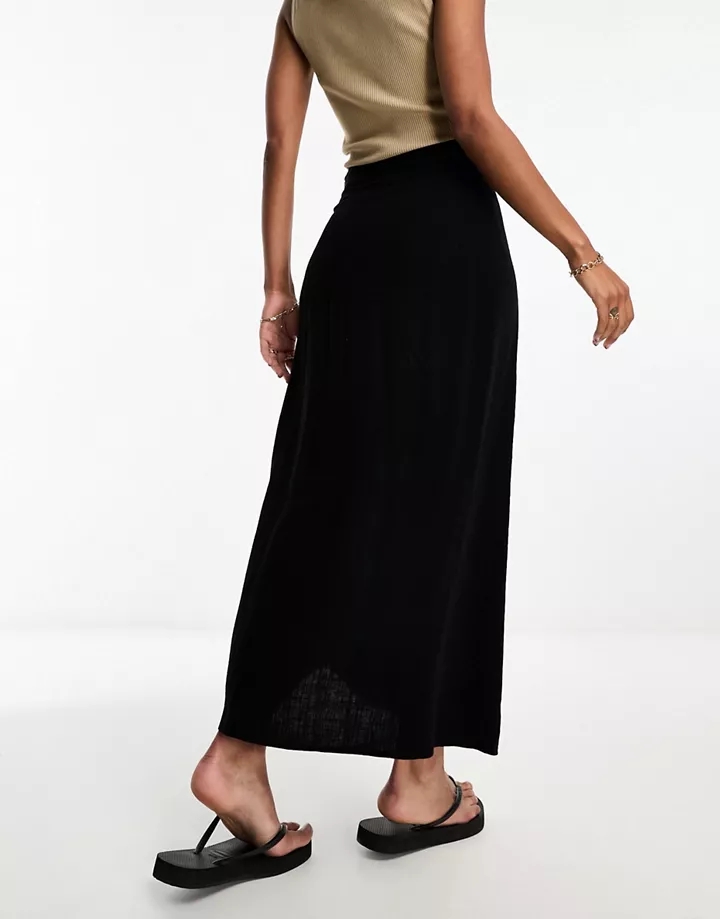 Falda larga negra con detalle anudado en el lateral de tejido efecto lino de Selected Femme Negro 9sU5c46b