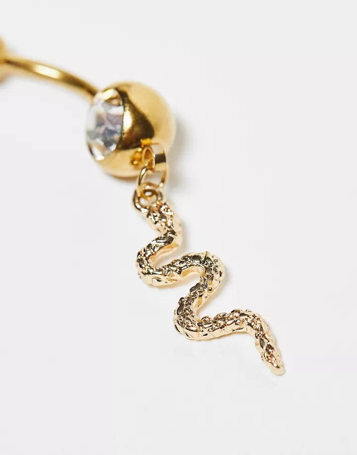Piercing para el ombligo dorado con diseño de serpiente chapado en oro de Kingsley Ryan Dorado A45soPgE