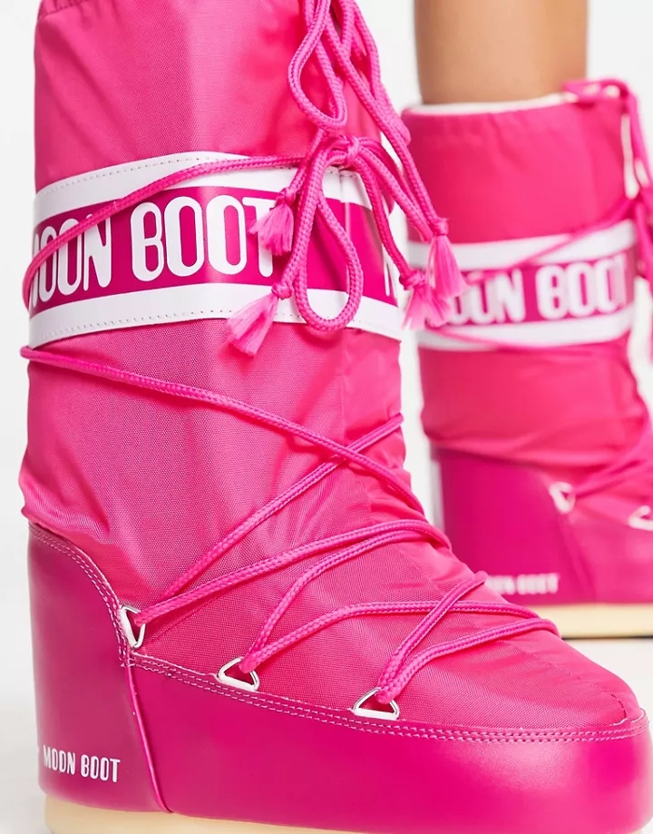 Botas rosa brillante impermeables por la rodilla de nailon Icon de Moon Boot Rosa AH7flJZl