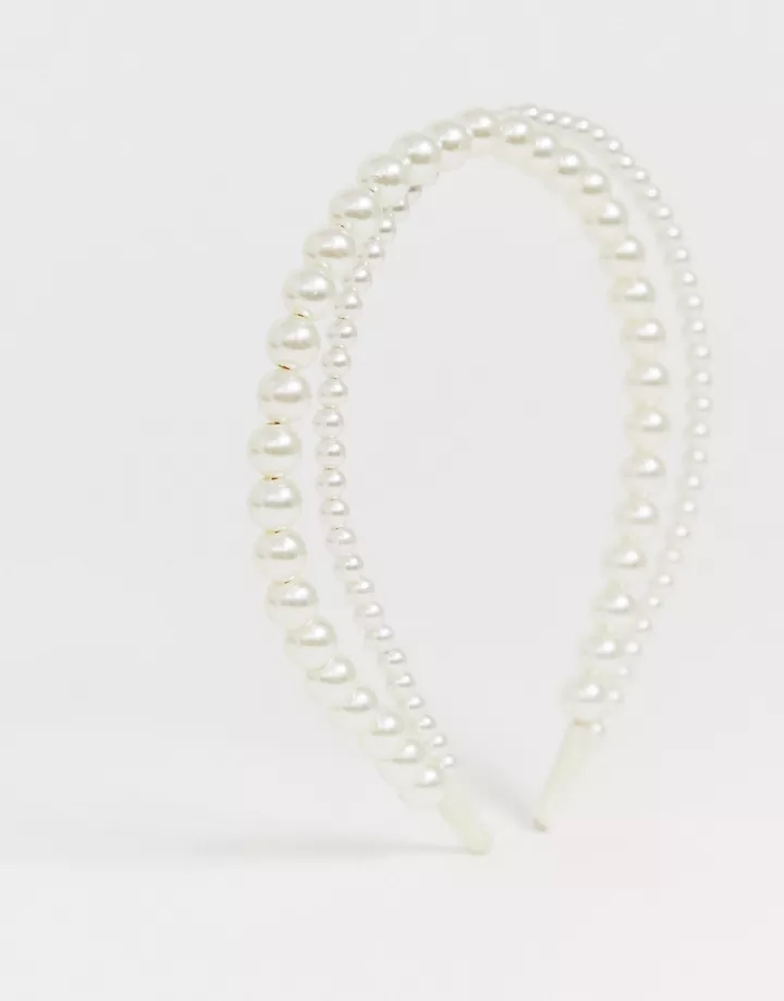Diadema de doble hilera con perlas de DesignB London Pearl Bd0QVCLc