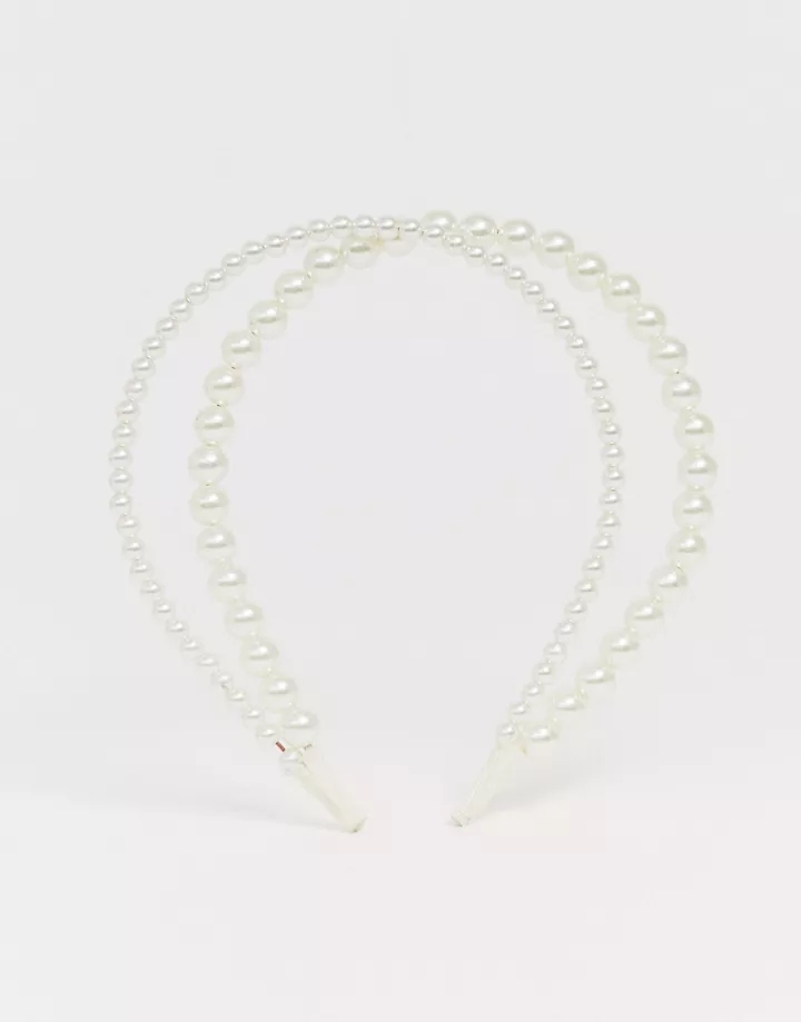Diadema de doble hilera con perlas de DesignB London Pearl Bd0QVCLc