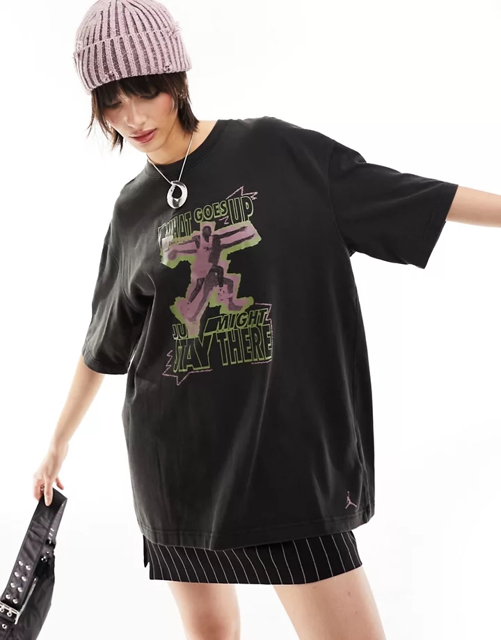 Camiseta negra extragrande con estampado gráfico Jumpma