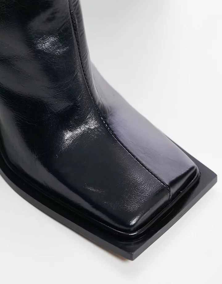 Botas negras por el muslo con puntera cuadrada de cuero premium de edición limitada Freya de Topshop Negro aByKj7CY